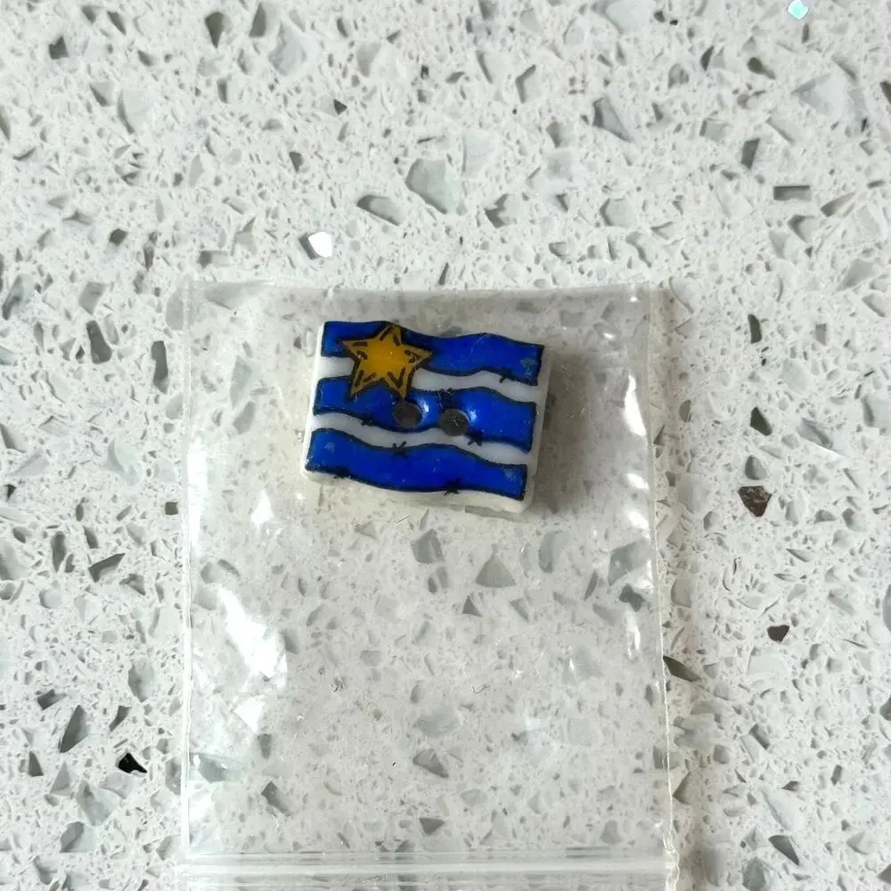 Vintage Sm Flag Blue Handmade 2 Hole Rectangle Sewing Button Craft DIY Notions